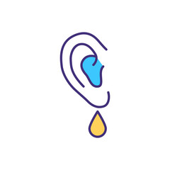 Ear infection RGB color icon. Inflammation and fluid buildup. Respiratory viral and bacterial infection. Otitis media. Serious complications. Hearing loss. Isolated vector illustration