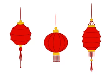 Set von handgezeichneten roten chinesischen Laternen. Japanische Lichter. Vektorillustration in der Gekritzelart lokalisiert auf weißem Hintergrund © JuliPaper