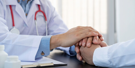 The doctor or pharmacist is discussing and encouraging the results of the treatment. With the patients who were examined, counseling ideas and treatment guidelines