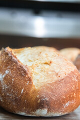 Craft bread on the table at the bakery. The concept of small industries and healthy food