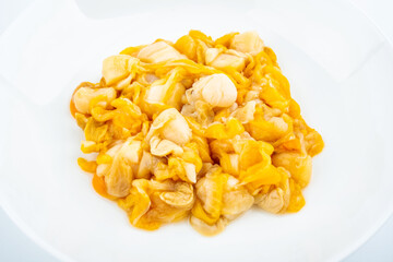 A plate of fresh scallop meat