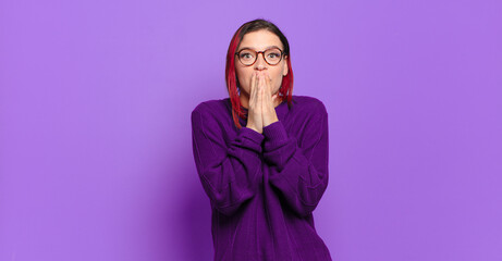  feeling worried, upset and scared, covering mouth with hands, looking anxious and having messed up