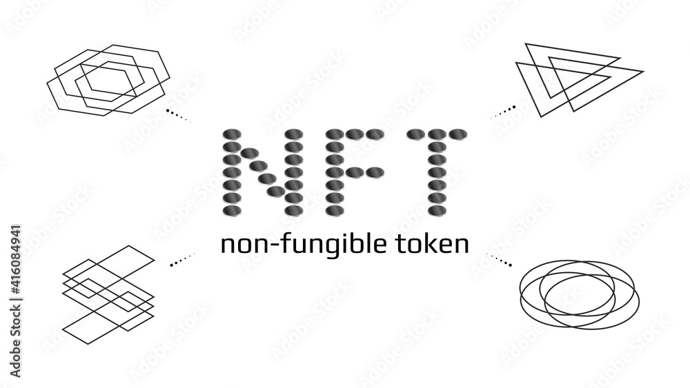 Canvas Prints non fungible tokens infographics nft word from coins with unique icon around isolated on white. pay 