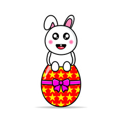 cute bunny sitting on the Easter egg vector design kawaii