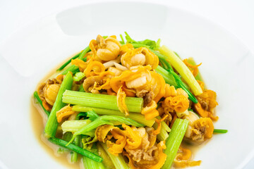 Chinese food, a dish of fried scallop meat with celery