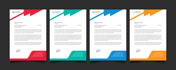Creative professional corporate modern business style letterhead templates Simple design in minimalist style vector design illustration. color red green blue yellow 
