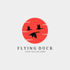 japan sunset flying duck logo vector illustration design