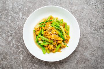 Chinese food, a dish of fried scallop meat with celery