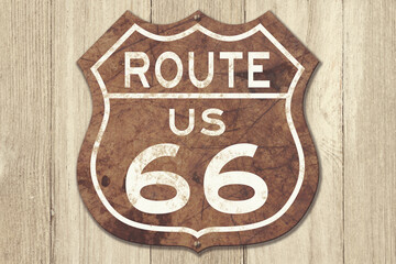 Retro weathered Route US 66 highway sign