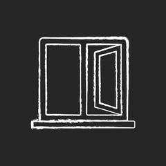 Casement windows chalk white icon on black background. Movable window. Preventing unwanted airflow into house. Ventilation control in kitchen, bathroom. Isolated vector chalkboard illustration
