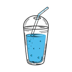 blue drink in take away glass drawing icon vector illustration design