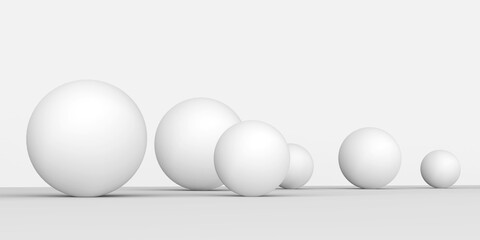 White spheres on white background.Studio background with geometric objects.3d illustration.	