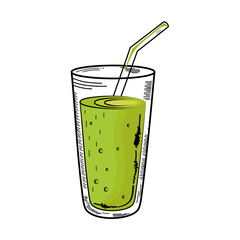 green drink in glass with straw drawing icon vector illustration design