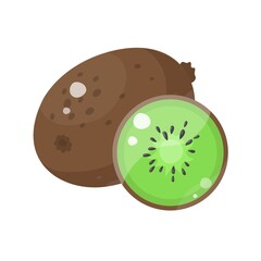 Cartoon kiwi isolated on white nackground.. A whole and a sliced half fruit. Vector illustration.