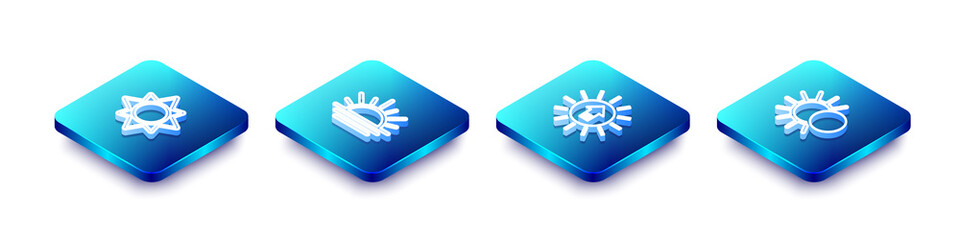 Set Isometric line Sun, Sunset, and Eclipse of the sun icon. Vector.