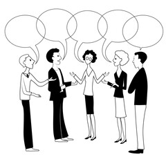 Obraz premium Five men and women are talking. Vector drawing image.