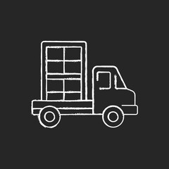 Window delivery chalk white icon on black background. Customer service. Delivering building materials on residential construction sites. Material delivery. Isolated vector chalkboard illustration