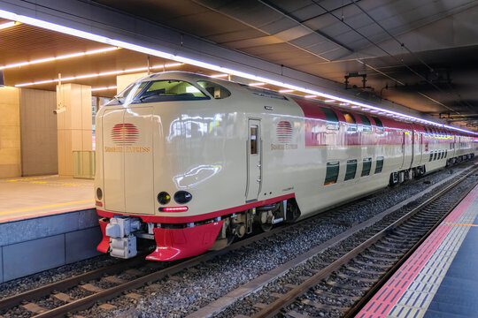 日本、大阪駅に停車中の「サンライズ出雲」 285系電車（2017年12月26日）
