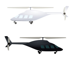 White and black isolated helicopter. vector illustration