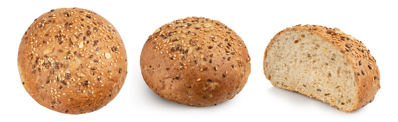 bun with flax and sesame seeds isolated on white