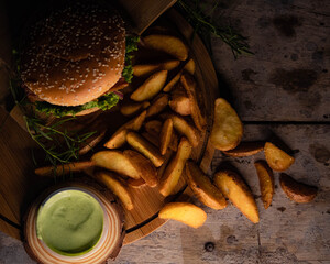 
hamburger with french fries