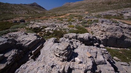 Hiking track to Psiloritis, the highest mountain in Crete in Greece, Europe

