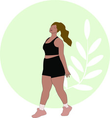 Yoga, sport girl illustration, curvy woman vector. Body type, beauty, body positive concepts. Vector
