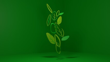 Leaves abstract green background 3D render
