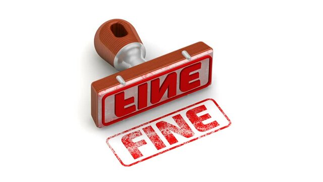 The fine. The stamp and an imprint. The stamp leaves a red imprint FINE on white surface. Footage video