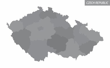The Czech Republic isolated map divided in grayscale areas