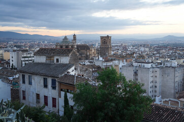 Fototapeta na wymiar View on Granada from Albaicin on sunset, Spain