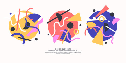 Abstract elements in retro style, a template for your design. A set of geometric compositions.