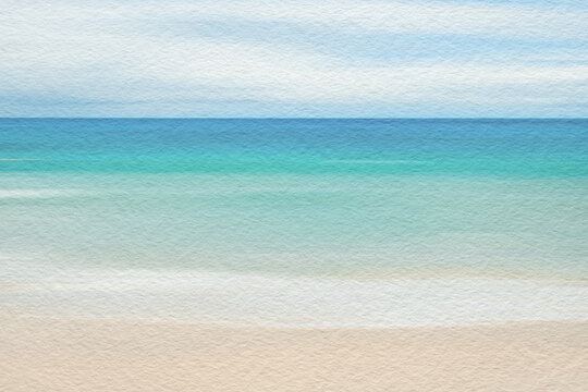 Sea and sandy beach abstract watercolour paint on texture paper ...
