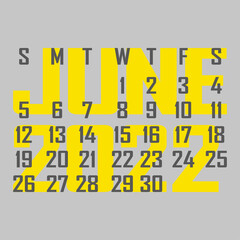 Letter calendar for June 2022. The week begins on Sunday. Time, planning and schedule concept. Flat design. Removable calendar for the month. Vector