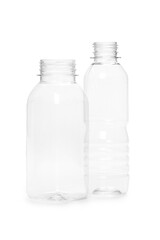 two empty new plastic bottle isolated on white background.