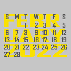 Letter calendar for February 2022. The week begins on Sunday. Time, planning and schedule concept. Flat design. Removable calendar for the month. Vector