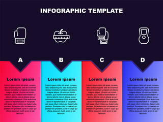 Set line Boxing glove, Apple and measuring tape, and Kettlebell. Business infographic template. Vector.