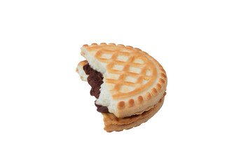 Cookies with chocolate on isolated white background. Broken cookies
