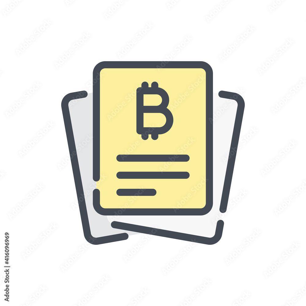 Poster bitcoin information color line icon. report and document with bitcoin info vector outline colorful s