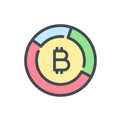 Cryptocurrency chart color line icon. Bitcoin statistics and analytics vector outline colorful sign.