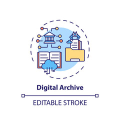Digital archive concept icon. Online library access idea thin line illustration. Types of digital libraries. Free access to information. Vector isolated outline RGB color drawing. Editable stroke