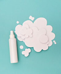 face care cosmetic product in white bottle. Paper foam imitation.