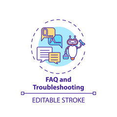 FAQ and troubleshooting concept icon. Online library helpline idea thin line illustration. Solving technicals problems. Free access. Vector isolated outline RGB color drawing. Editable stroke