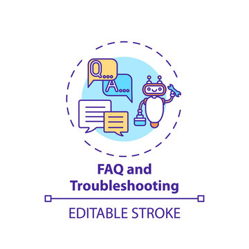 FAQ and troubleshooting concept icon. Online library helpline idea thin line illustration. Solving technicals problems. Free access. Vector isolated outline RGB color drawing. Editable stroke
