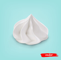 Whipped Cream swirl isolated on white background. 3d realistic vector illustration of whipped cream.