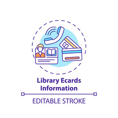 Library ecards information concept icon. Online library helpline idea thin line illustration. Electronic user registration system. Vector isolated outline RGB color drawing. Editable stroke