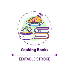 Cooking books concept icon. Online library catalogue idea thin line illustration. Available tasty food. Web access. Easy way to make food. Vector isolated outline RGB color drawing. Editable stroke