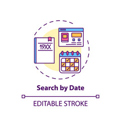 Search by date concept icon. Online library search options idea thin line illustration. Friendly searching interface. Avaliable information. Vector isolated outline RGB color drawing. Editable stroke