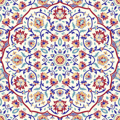 Seamless colorful pattern with mandala. Vintage decorative element. Hand drawn pattern in turkish style. Islam, Arabic, Indian, ottoman motif. Vector illustration.