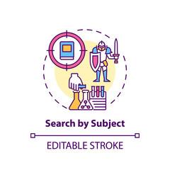 Search by subject concept icon. Online library search options idea thin line illustration. Information access optimzization. Vector isolated outline RGB color drawing. Editable stroke